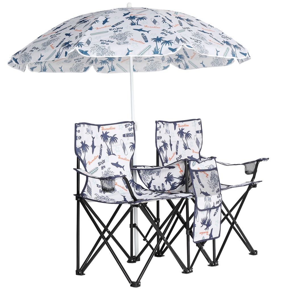 2-Seat Folding Outdoor Chair with Removable Sun Umbrella