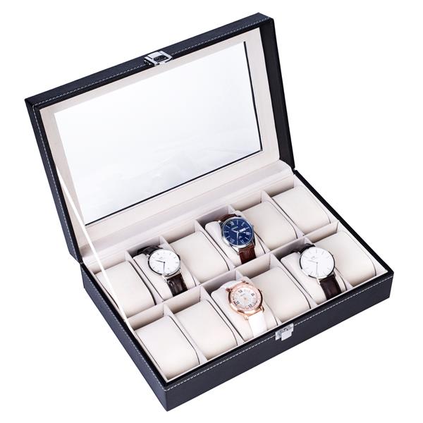 12-Slot Watch Storage Box – Black