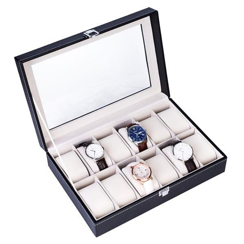 12-Slot Watch Storage Box – Black