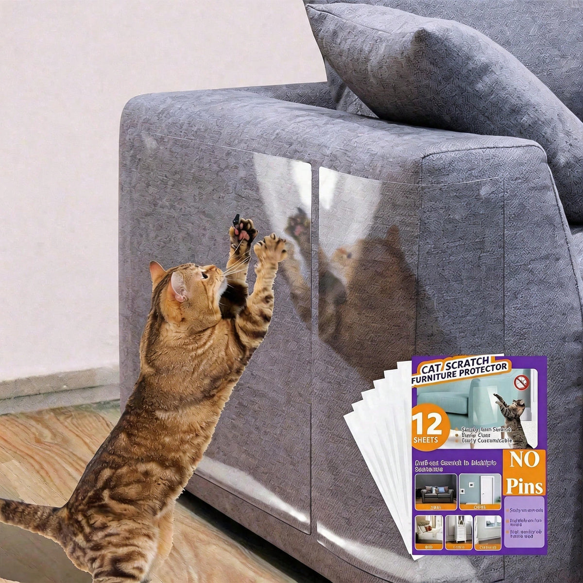 Self-Adhesive Cat Scratch Furniture Protectors (12 Sheets)