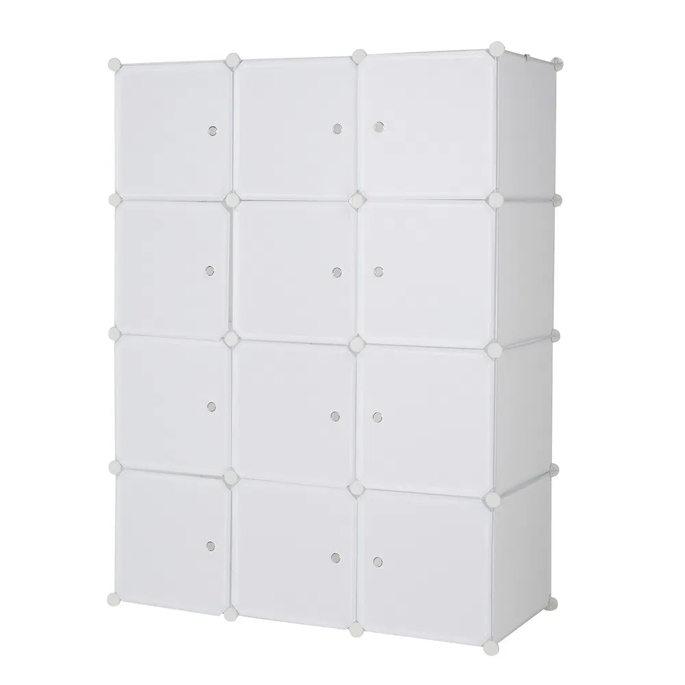 12-Cube Stackable Storage Organizer with Hanging Rod (White)
