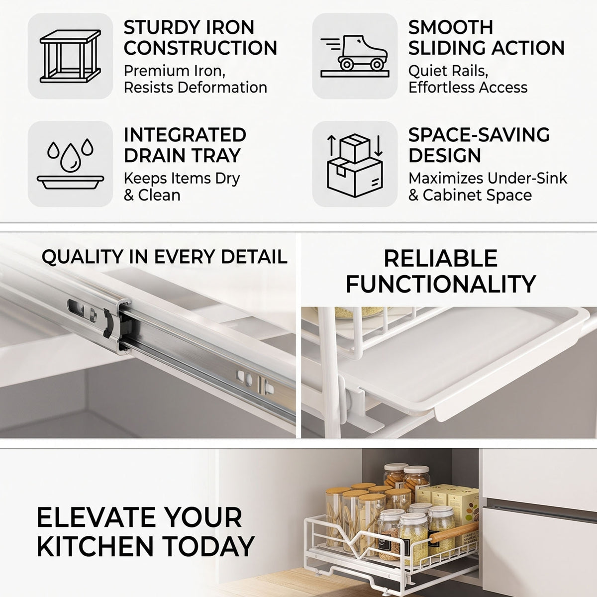 Pull-Out Under-Sink Cabinet Organizer with Drip Tray
