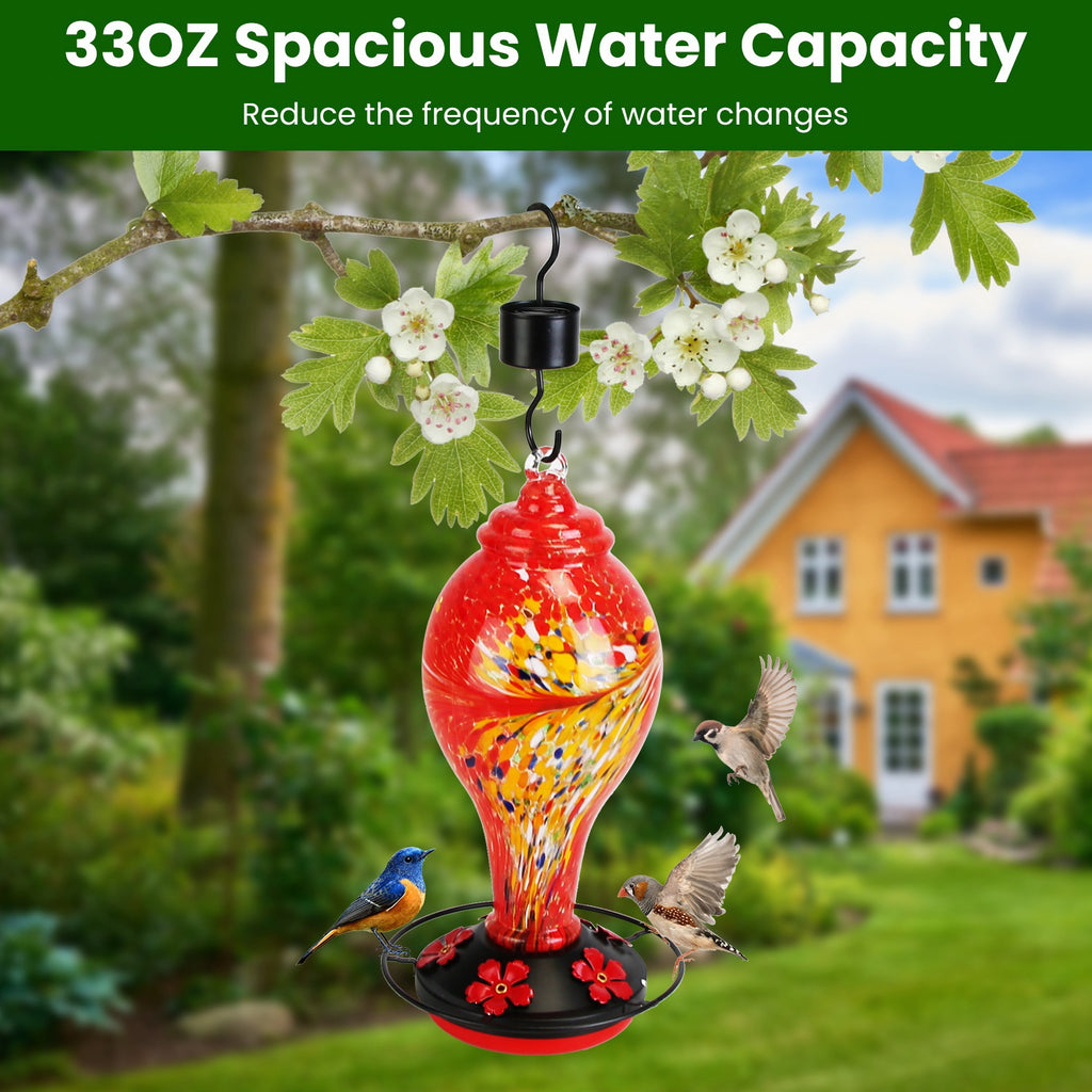 Hand-Blown Glass Hummingbird Feeder (33 oz)