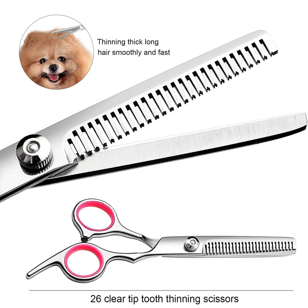 Pet Grooming Scissors Kit (Straight, Curved, Thinning + Comb)