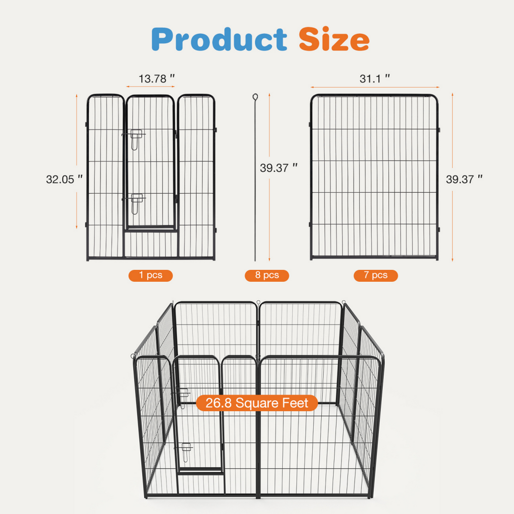 Metal Dog Playpen, 8 Panels with Door