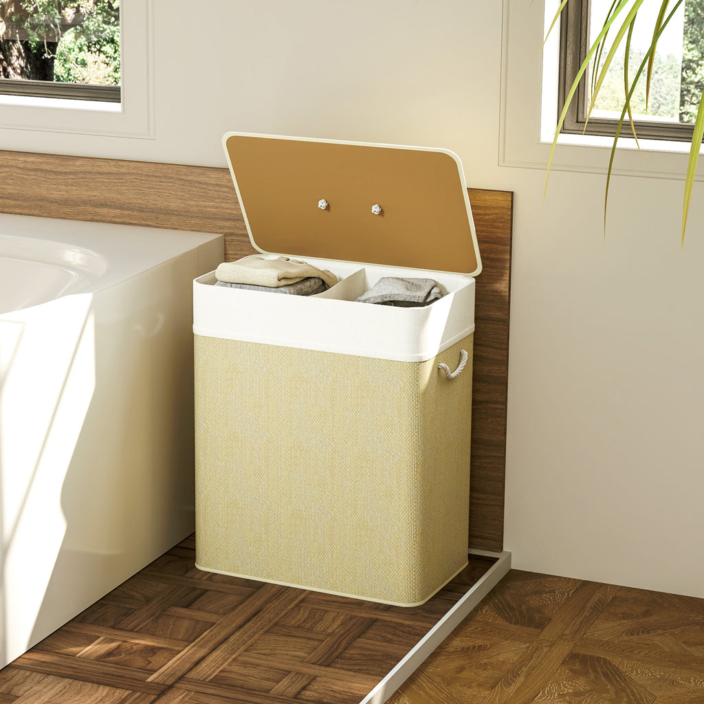 Double Bamboo Laundry Hamper with Lids (26.4 gal)