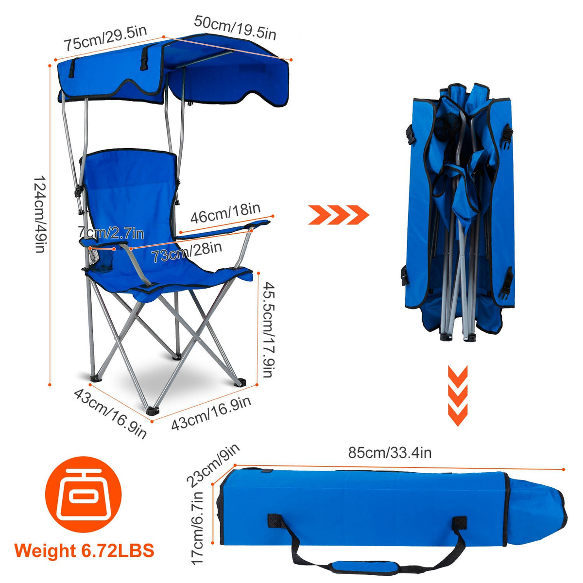 Folding Camping Chair with Shade Canopy & Cup Holder