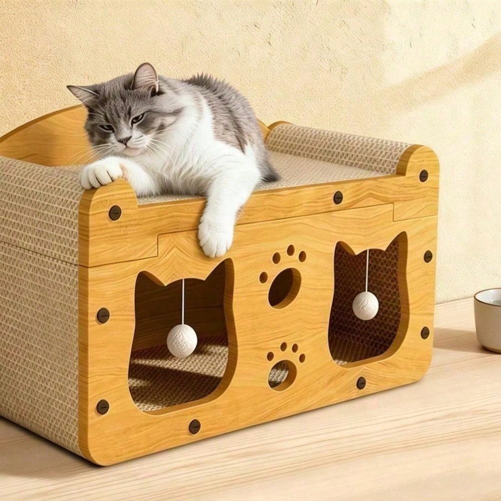 2-Tier Cat Scratcher House with Bed