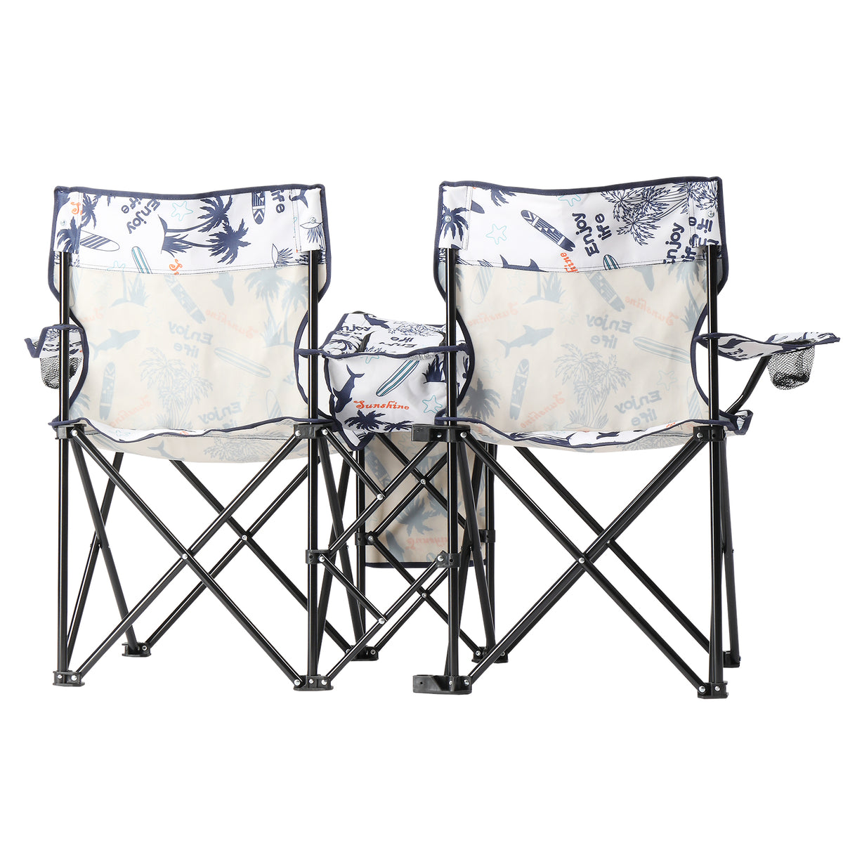 2-Seat Folding Outdoor Chair with Removable Sun Umbrella