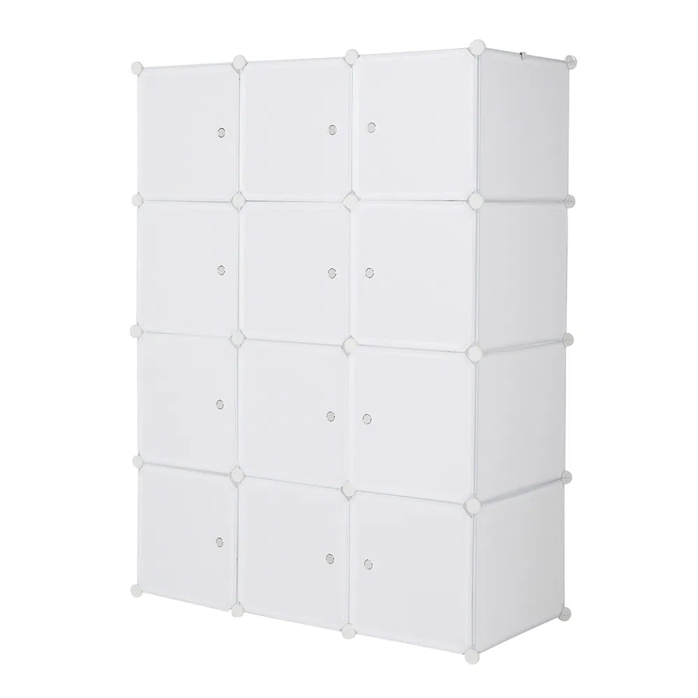 12-Cube Stackable Storage Organizer with Hanging Rod (White)