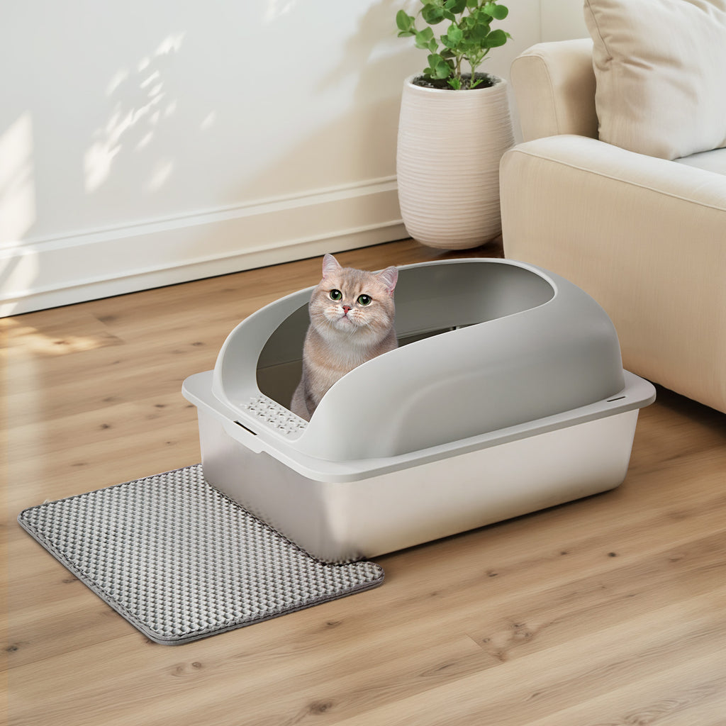 Large Stainless Steel Cat Litter Box with Lid